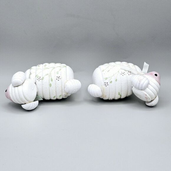 Vintage Easter Lamp Decor CMC 1984 Wooden Pair Hand Pained Green Lavender Flower - Picture 7 of 13